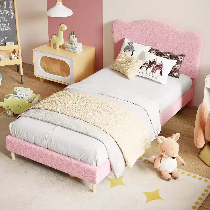 Lit simple avec bordure festonnée pour enfants - Rose, aucun sommier tapissier requis