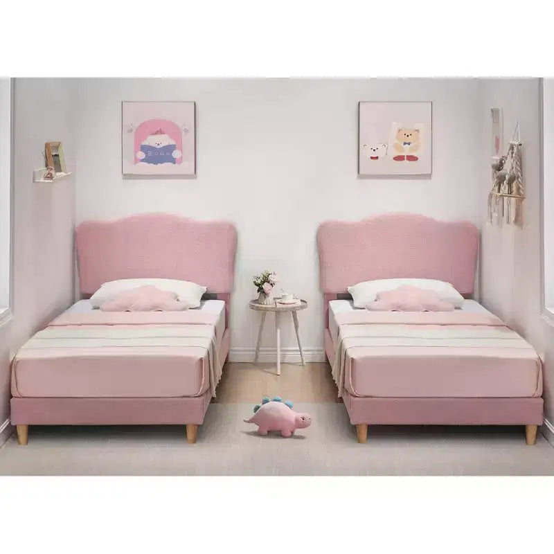 Lit simple avec bordure festonnée pour enfants - Rose, aucun sommier tapissier requis