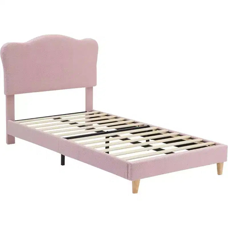 Lit simple avec bordure festonnée pour enfants - Rose, aucun sommier tapissier requis
