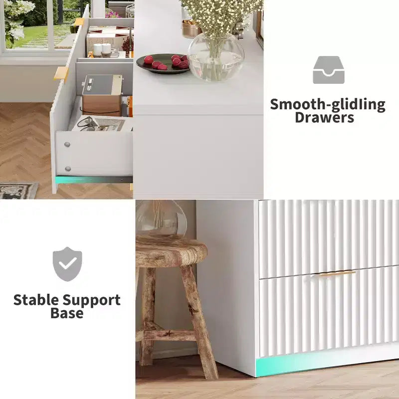Commode cannelée 63" à 8/9 tiroirs - Grand meuble de rangement en bois avec poignées métalliques et dispositif anti-basculement pour chambre à coucher, salon