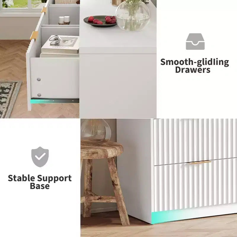 Commode cannelée 63" à 8/9 tiroirs - Grand meuble de rangement en bois avec poignées métalliques et dispositif anti-basculement pour chambre à coucher, salon