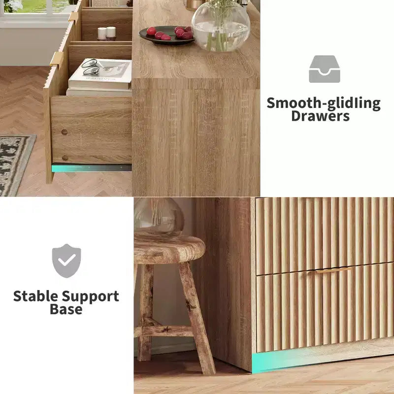 Commode cannelée 63" à 8/9 tiroirs - Grand meuble de rangement en bois avec poignées métalliques et dispositif anti-basculement pour chambre à coucher, salon