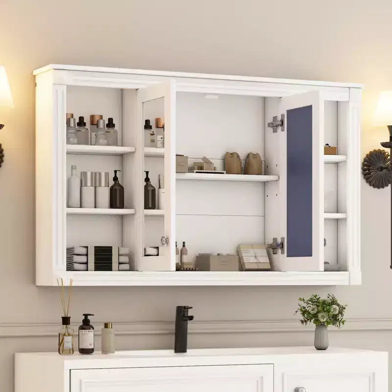 Armoire murale de 47 pouces, armoire à pharmacie murale avec miroir et meuble de rangement flottant au-dessus des toilettes pour