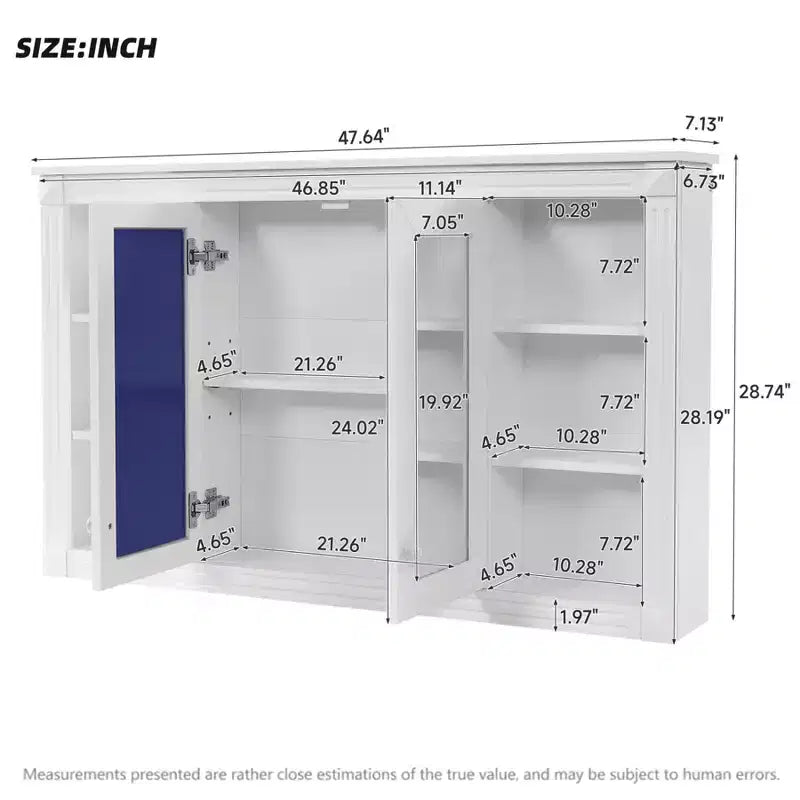 Armoire murale de 47 pouces, armoire à pharmacie murale avec miroir et meuble de rangement flottant au-dessus des toilettes pour