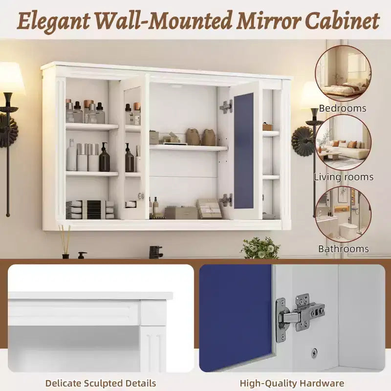 Armoire murale de 47 pouces, armoire à pharmacie murale avec miroir et meuble de rangement flottant au-dessus des toilettes pour