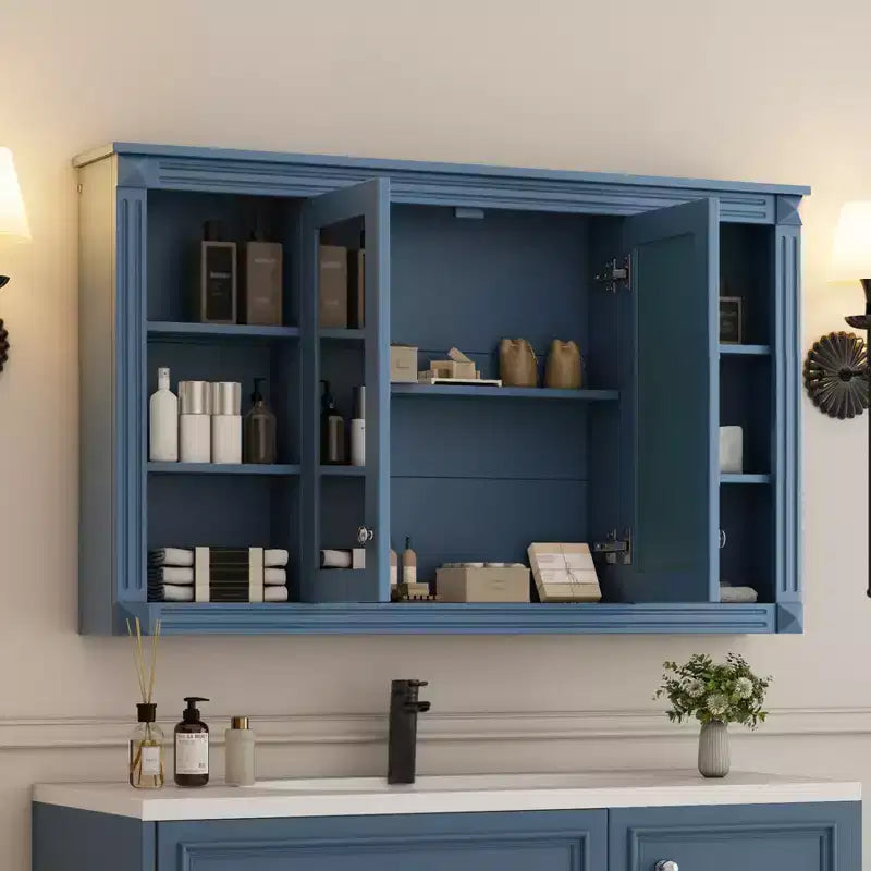 Armoire murale de 47 pouces, armoire à pharmacie murale avec miroir et meuble de rangement flottant au-dessus des toilettes pour