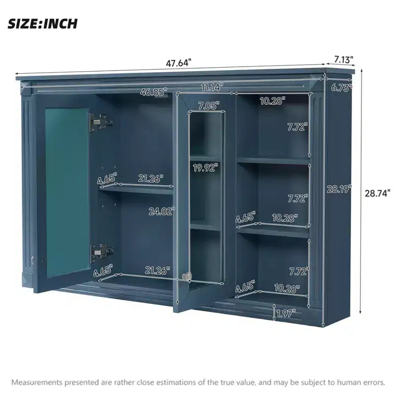 Armoire murale de 47 pouces, armoire à pharmacie murale avec miroir et meuble de rangement flottant au-dessus des toilettes pour