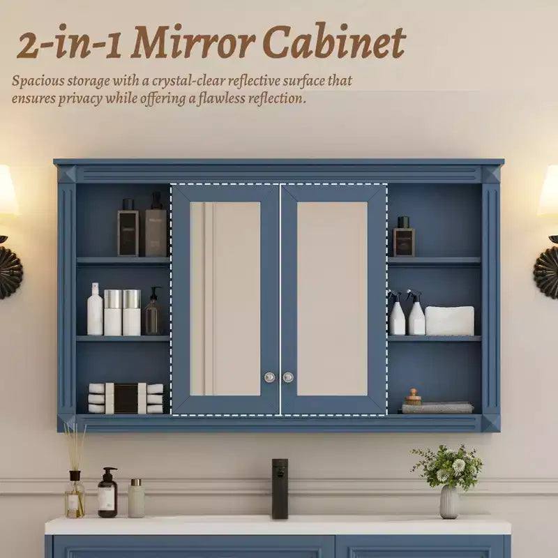 Armoire murale de 47 pouces, armoire à pharmacie murale avec miroir et meuble de rangement flottant au-dessus des toilettes pour