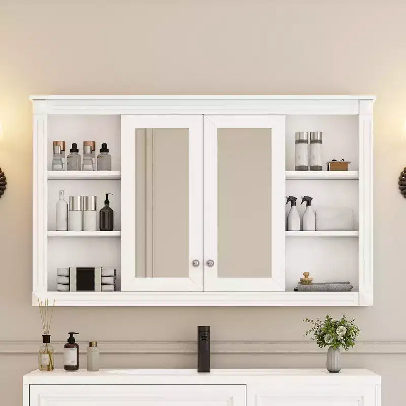 Armoire murale de 47 pouces, armoire à pharmacie murale avec miroir et meuble de rangement flottant au-dessus des toilettes pour