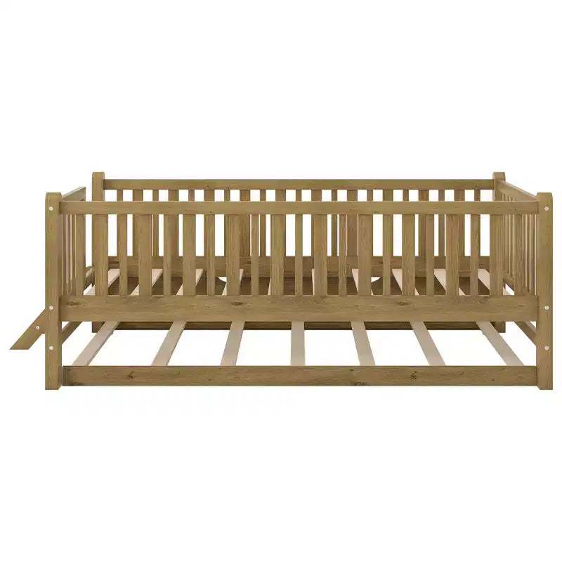 Cadre de lit simple avec lit gigogne et barrière de sécurité, lit bas avec escaliers pour garçons et filles