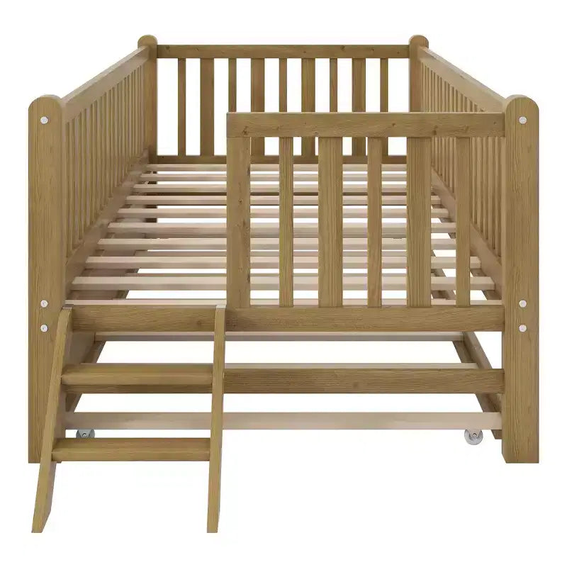 Cadre de lit simple avec lit gigogne et barrière de sécurité, lit bas avec escaliers pour garçons et filles