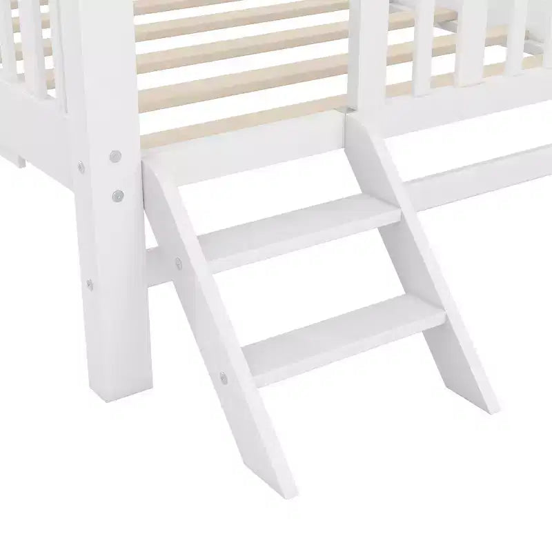 Cadre de lit simple avec lit gigogne et barrière de sécurité, lit bas avec escaliers pour garçons et filles
