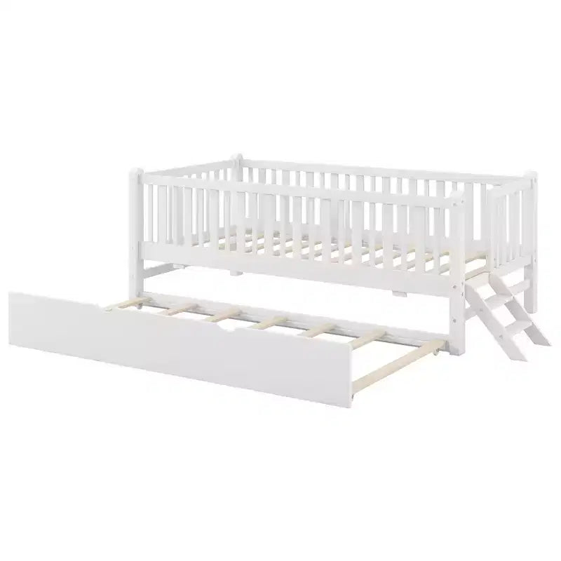 Cadre de lit simple avec lit gigogne et barrière de sécurité, lit bas avec escaliers pour garçons et filles