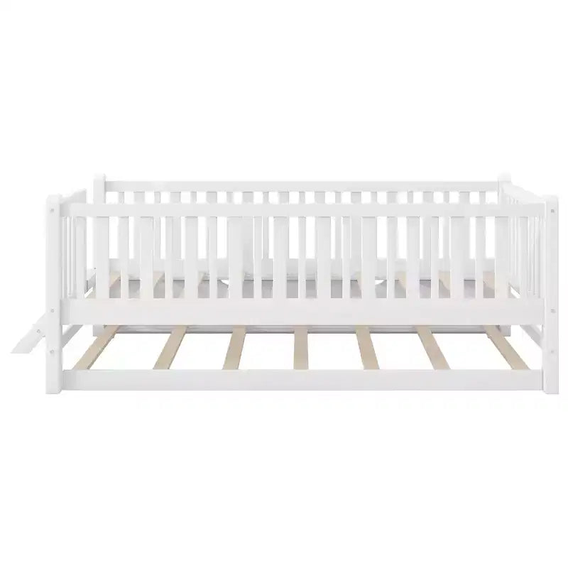 Cadre de lit simple avec lit gigogne et barrière de sécurité, lit bas avec escaliers pour garçons et filles