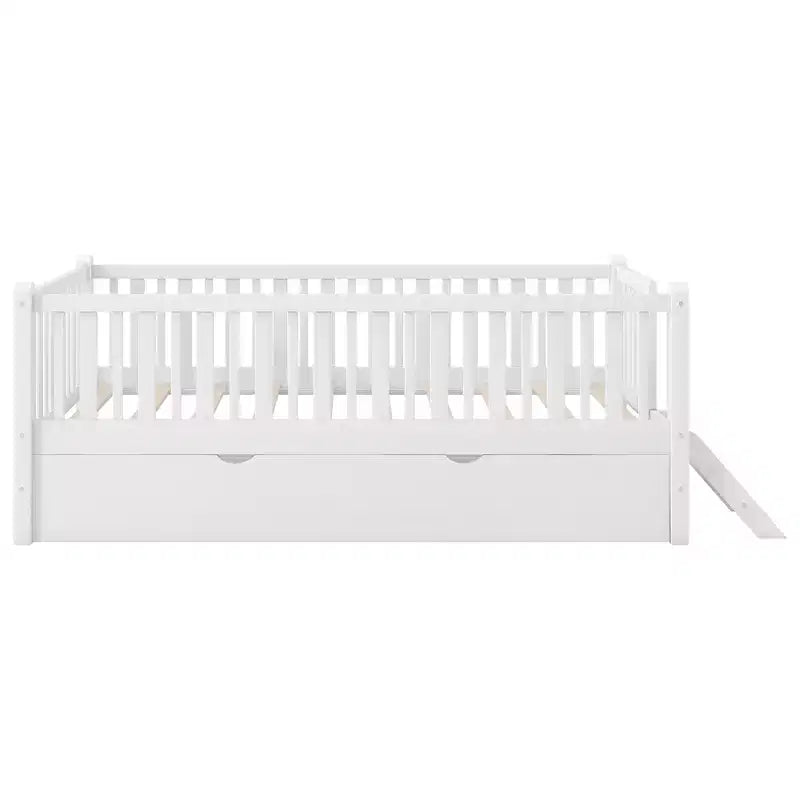 Cadre de lit simple avec lit gigogne et barrière de sécurité, lit bas avec escaliers pour garçons et filles