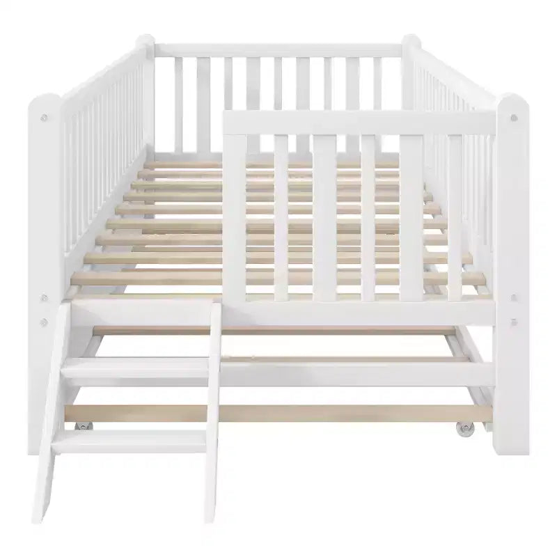 Cadre de lit simple avec lit gigogne et barrière de sécurité, lit bas avec escaliers pour garçons et filles