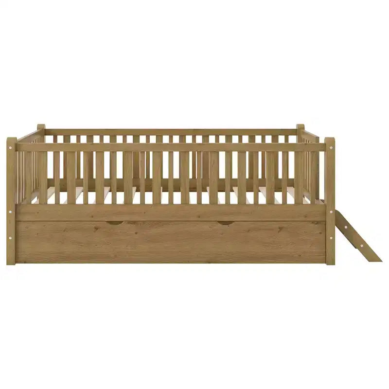 Cadre de lit simple avec lit gigogne et barrière de sécurité, lit bas avec escaliers pour garçons et filles