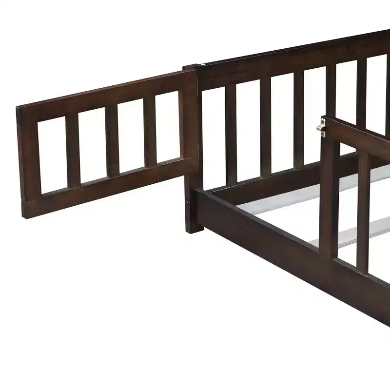 Lit jumeau au sol avec clôture et porte, cadre de lit Montessori bas pour enfants, bois d'hévéa, barrières de sécurité, assemblage facile