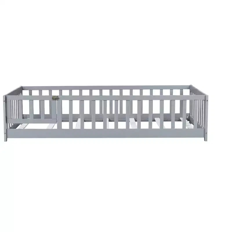Lit jumeau au sol avec clôture et porte, cadre de lit Montessori bas pour enfants, bois d'hévéa, barrières de sécurité, assemblage facile