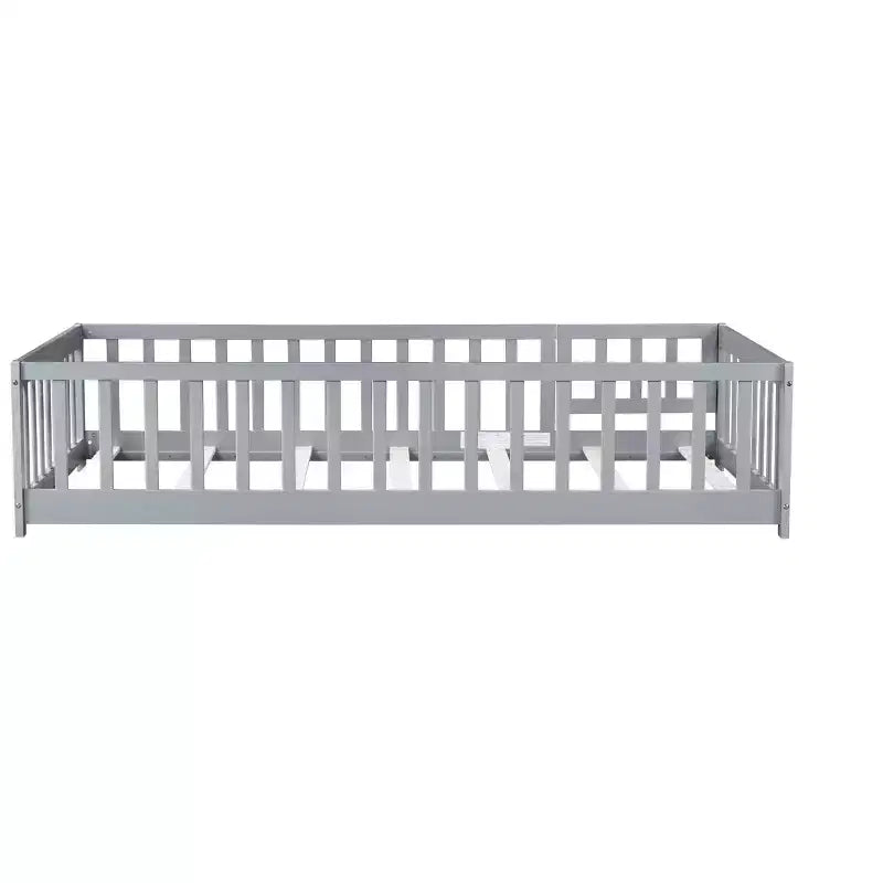 Lit jumeau au sol avec clôture et porte, cadre de lit Montessori bas pour enfants, bois d'hévéa, barrières de sécurité, assemblage facile
