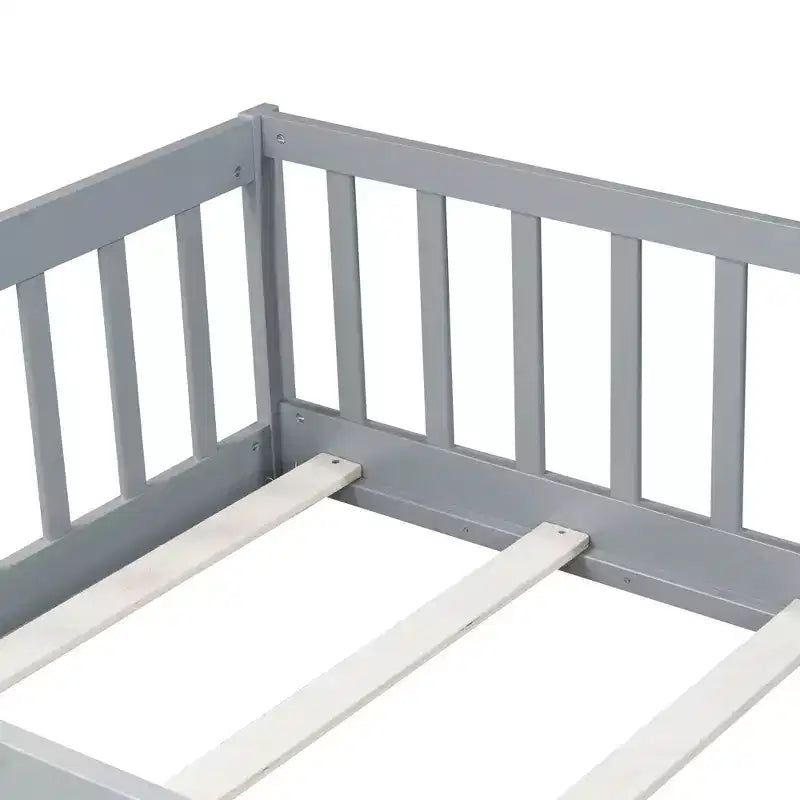 Lit jumeau au sol avec clôture et porte, cadre de lit Montessori bas pour enfants, bois d'hévéa, barrières de sécurité, assemblage facile