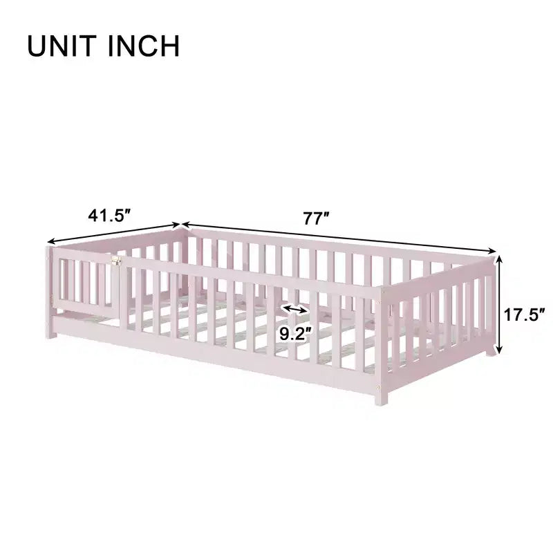 Lit jumeau au sol avec clôture et porte, cadre de lit Montessori bas pour enfants, bois d'hévéa, barrières de sécurité, assemblage facile