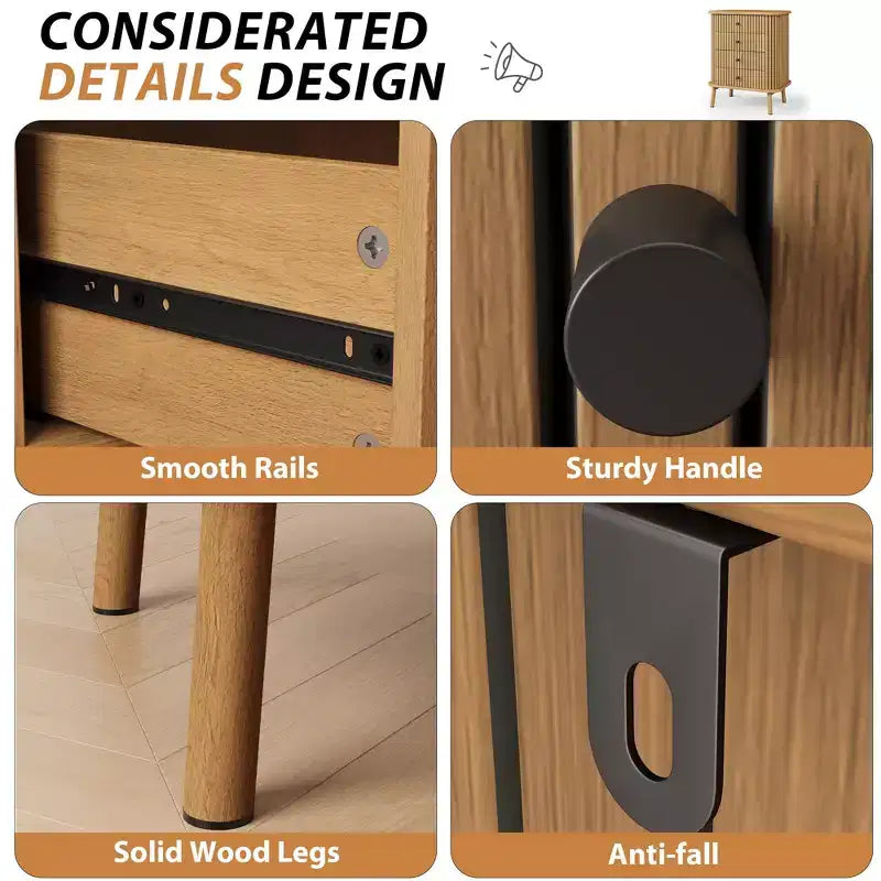 Commode double bohème à 6 tiroirs avec poignées noires, rangement en bois naturel pour chambre à coucher, salon et