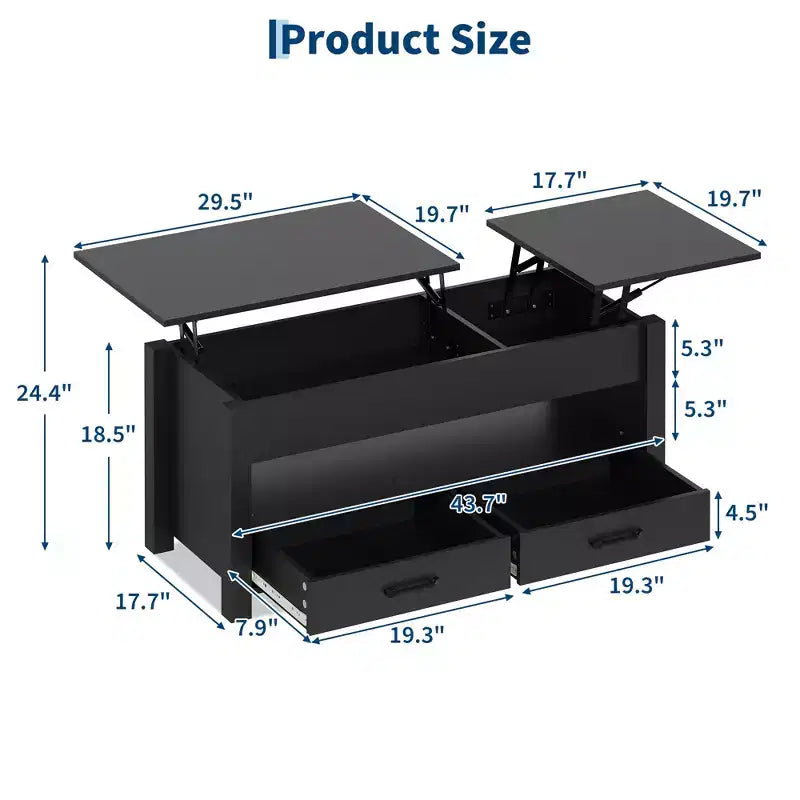 Table de bureau à double réglage de 47 pouces, marron, avec tiroirs de rangement ; table de canapé réglable de type fendu avec dissimulé.