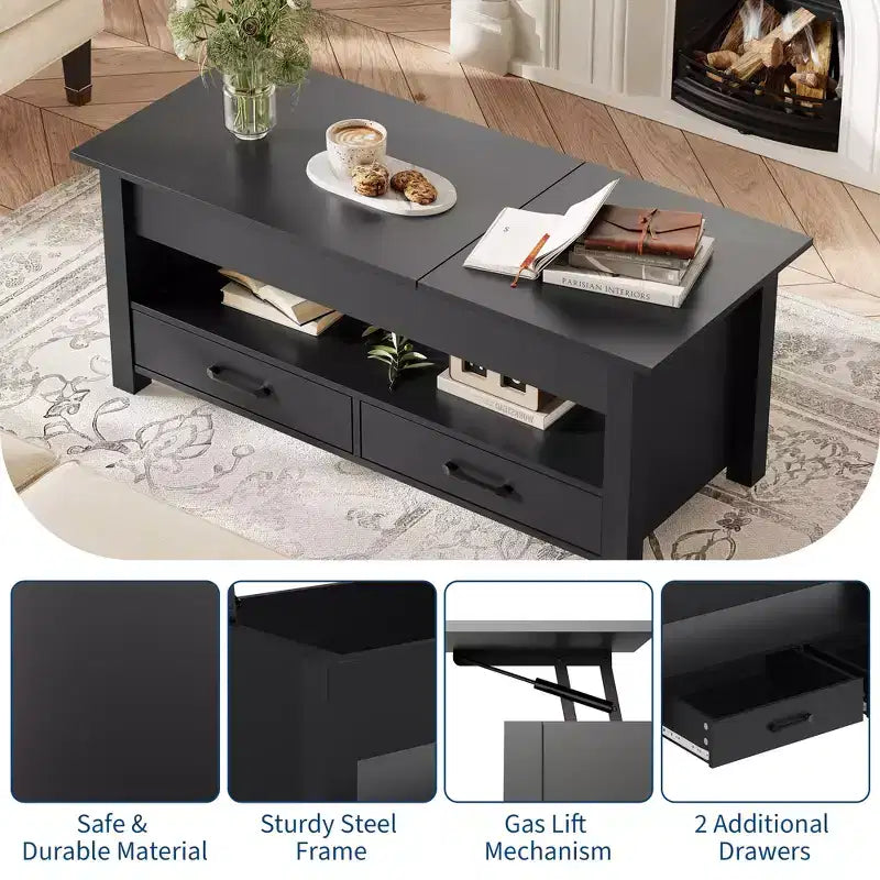 Table de bureau à double réglage de 47 pouces, marron, avec tiroirs de rangement ; table de canapé réglable de type fendu avec dissimulé.