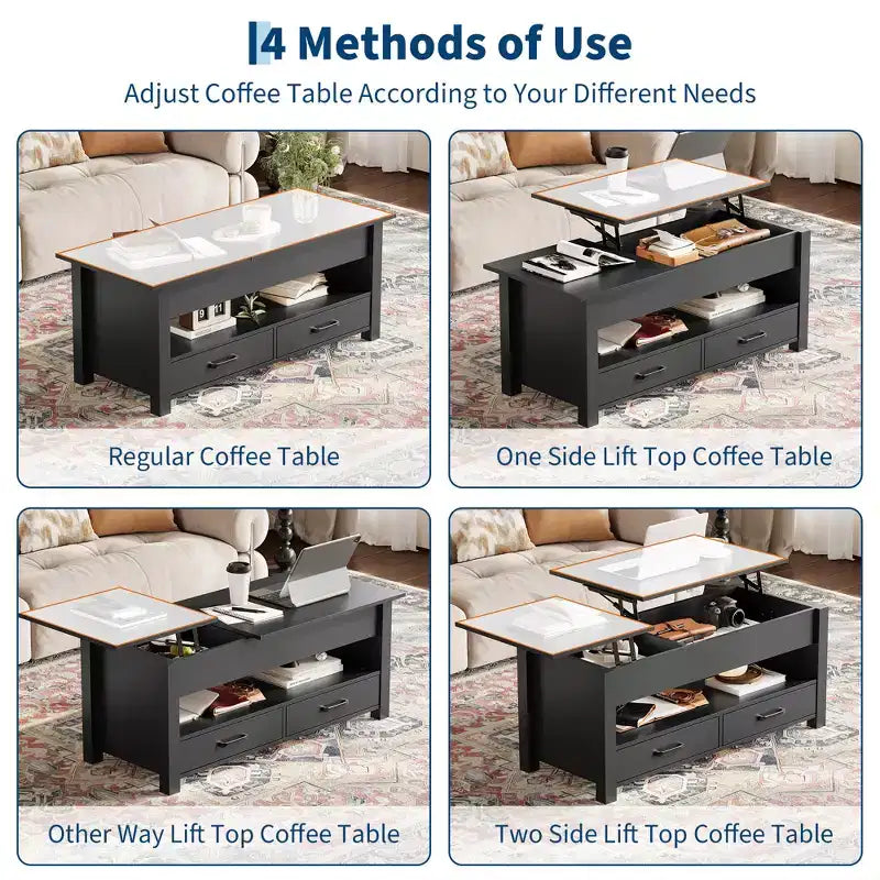 Table de bureau à double réglage de 47 pouces, marron, avec tiroirs de rangement ; table de canapé réglable de type fendu avec dissimulé.
