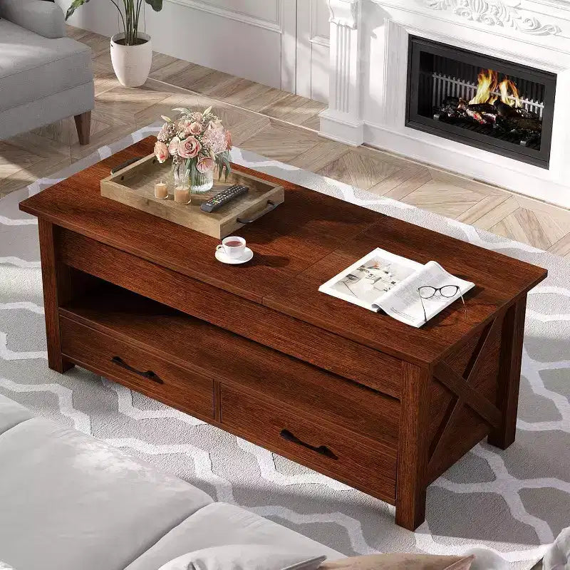 Table de bureau à double réglage de 47 pouces, marron, avec tiroirs de rangement ; table de canapé réglable de type fendu avec dissimulé.