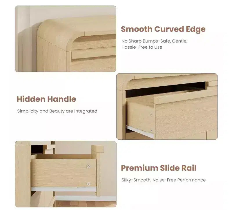 Commode de salle à manger à 6 tiroirs, style arc moderne - 47 de large, en bois noir - Bords incurvés - Grand rangement pour salle à manger, chambre, salon
