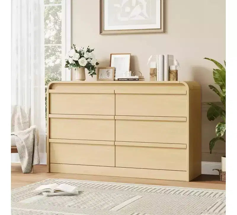 Commode de salle à manger à 6 tiroirs, style arc moderne - 47 de large, en bois noir - Bords incurvés - Grand rangement pour salle à manger, chambre, salon