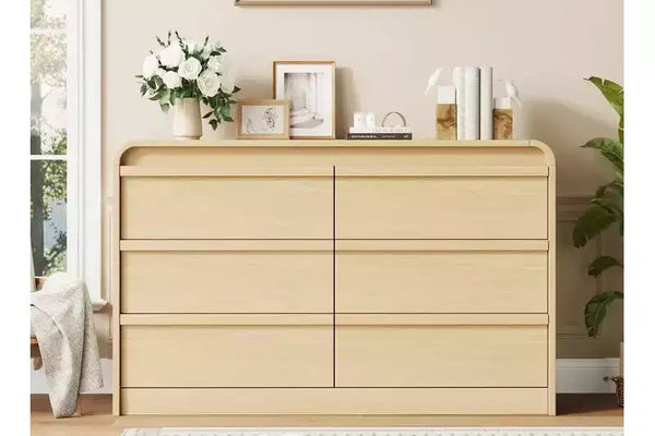 Modern Arched 6 Drawer Dining Table Dresser - 47 Wide Black Wooden Chest - Curved Edge Design - Large Storage for Dining Room, Bedroom, Living Room