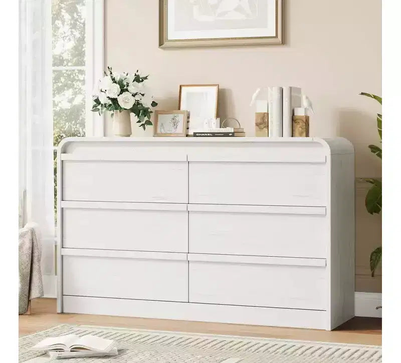 Commode de salle à manger à 6 tiroirs, style arc moderne - 47 de large, en bois noir - Bords incurvés - Grand rangement pour salle à manger, chambre, salon
