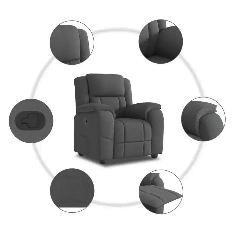 Fauteuil inclinable électrique avec fonction massage 6 points, tissu polyester gris foncé, accoudoirs réglables et pochette latérale pour salon