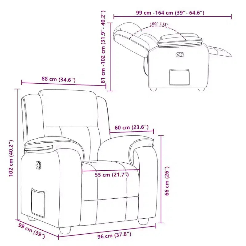 Fauteuil inclinable électrique avec fonction massage 6 points, tissu polyester gris foncé, accoudoirs réglables et pochette latérale pour salon