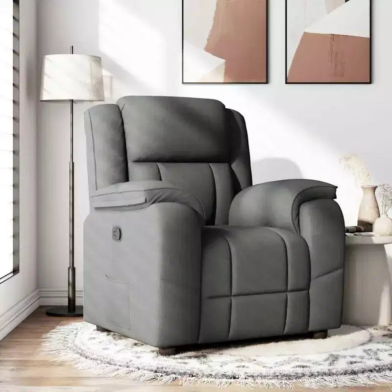 Fauteuil inclinable électrique avec fonction massage 6 points, tissu polyester gris foncé, accoudoirs réglables et pochette latérale pour salon