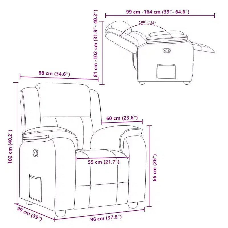 Fauteuil inclinable électrique avec fonction massage 6 points, tissu polyester gris foncé, accoudoirs réglables et pochette latérale pour salon