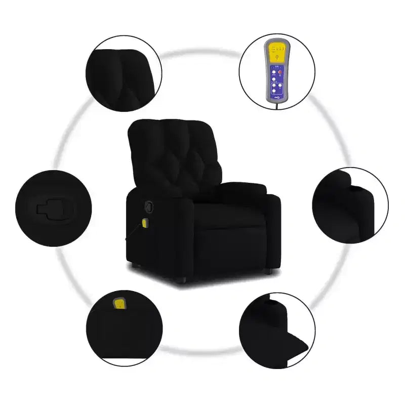 Fauteuil inclinable électrique avec fonction massage 6 points, tissu polyester gris foncé, accoudoirs réglables et pochette latérale pour salon