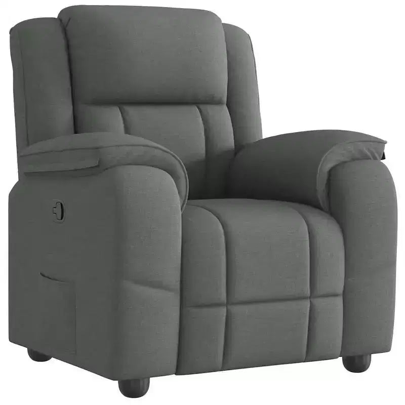 Fauteuil inclinable électrique avec fonction massage 6 points, tissu polyester gris foncé, accoudoirs réglables et pochette latérale pour salon