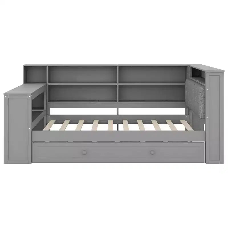 Lit simple en bois avec 8 rangements, lit gigogne et bureau