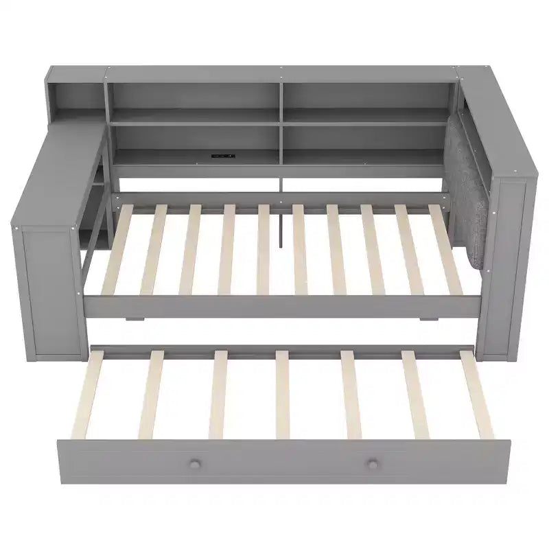 Lit simple en bois avec 8 rangements, lit gigogne et bureau