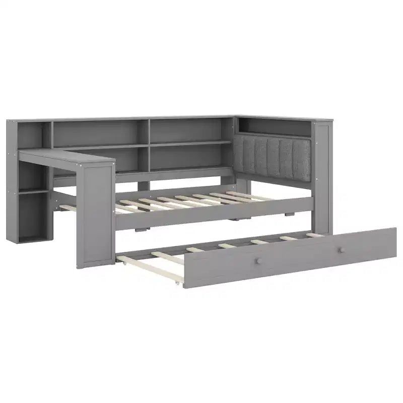Lit simple en bois avec 8 rangements, lit gigogne et bureau