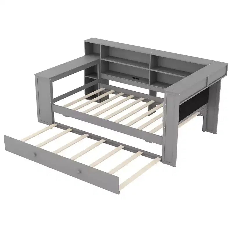 Lit simple en bois avec 8 rangements, lit gigogne et bureau