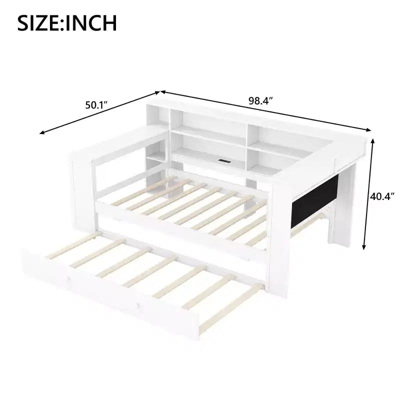 Lit simple en bois avec 8 rangements, lit gigogne et bureau