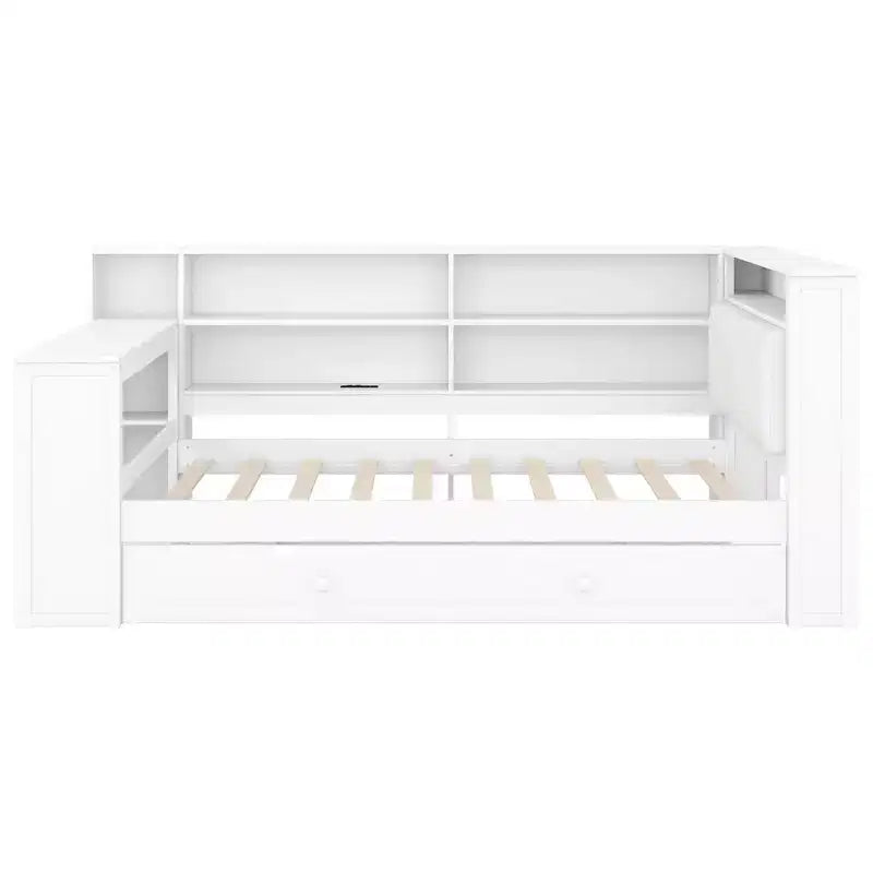 Lit simple en bois avec 8 rangements, lit gigogne et bureau