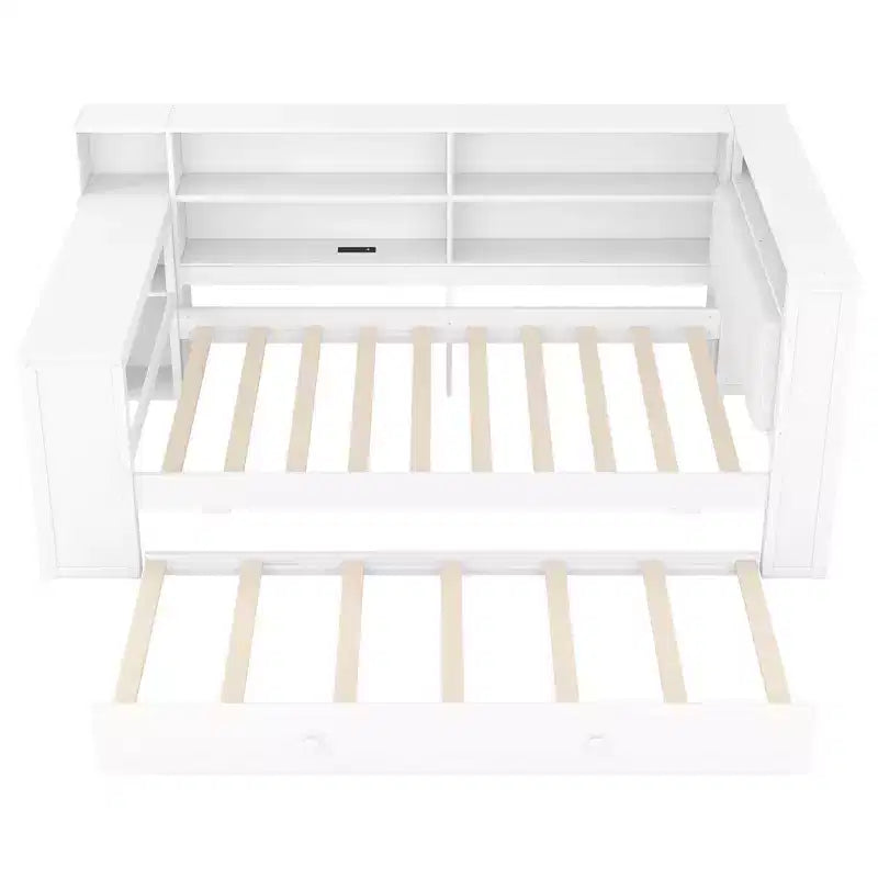 Lit simple en bois avec 8 rangements, lit gigogne et bureau