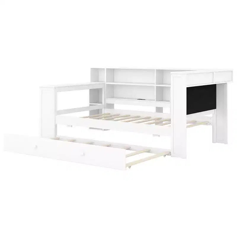 Lit simple en bois avec 8 rangements, lit gigogne et bureau