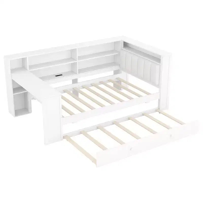 Lit simple en bois avec 8 rangements, lit gigogne et bureau